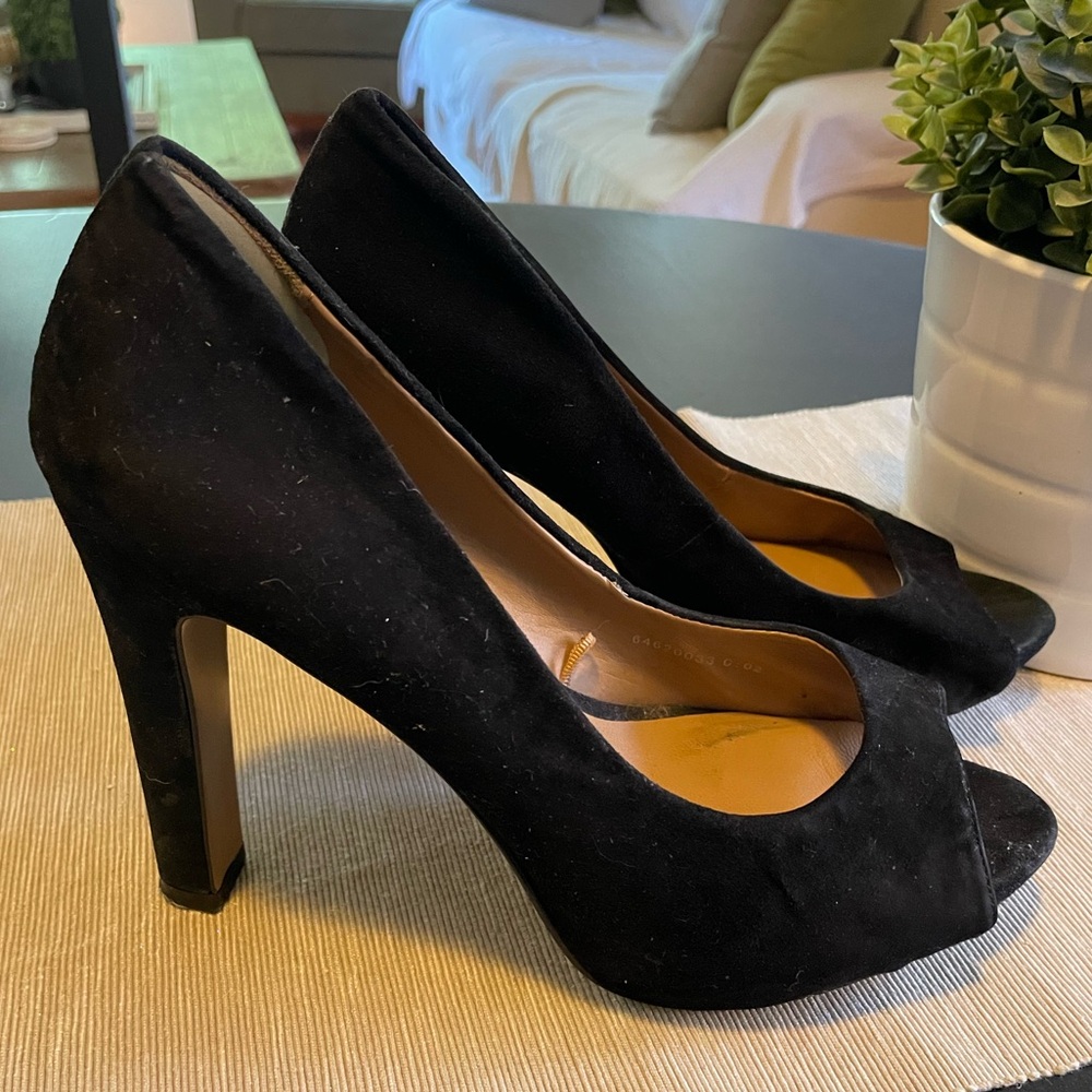 M.N.G. Basic Black Suede Peep-toe Heels Size 9